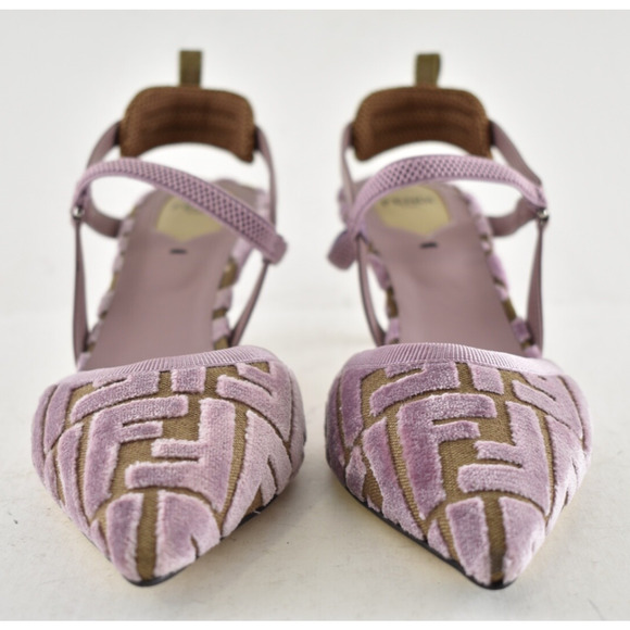 Fendi Colibri Lite Mauve Pink FF Logo Pointed Slingback 55 Kitten Heel Pump 36.5 - Picture 10 of 16
